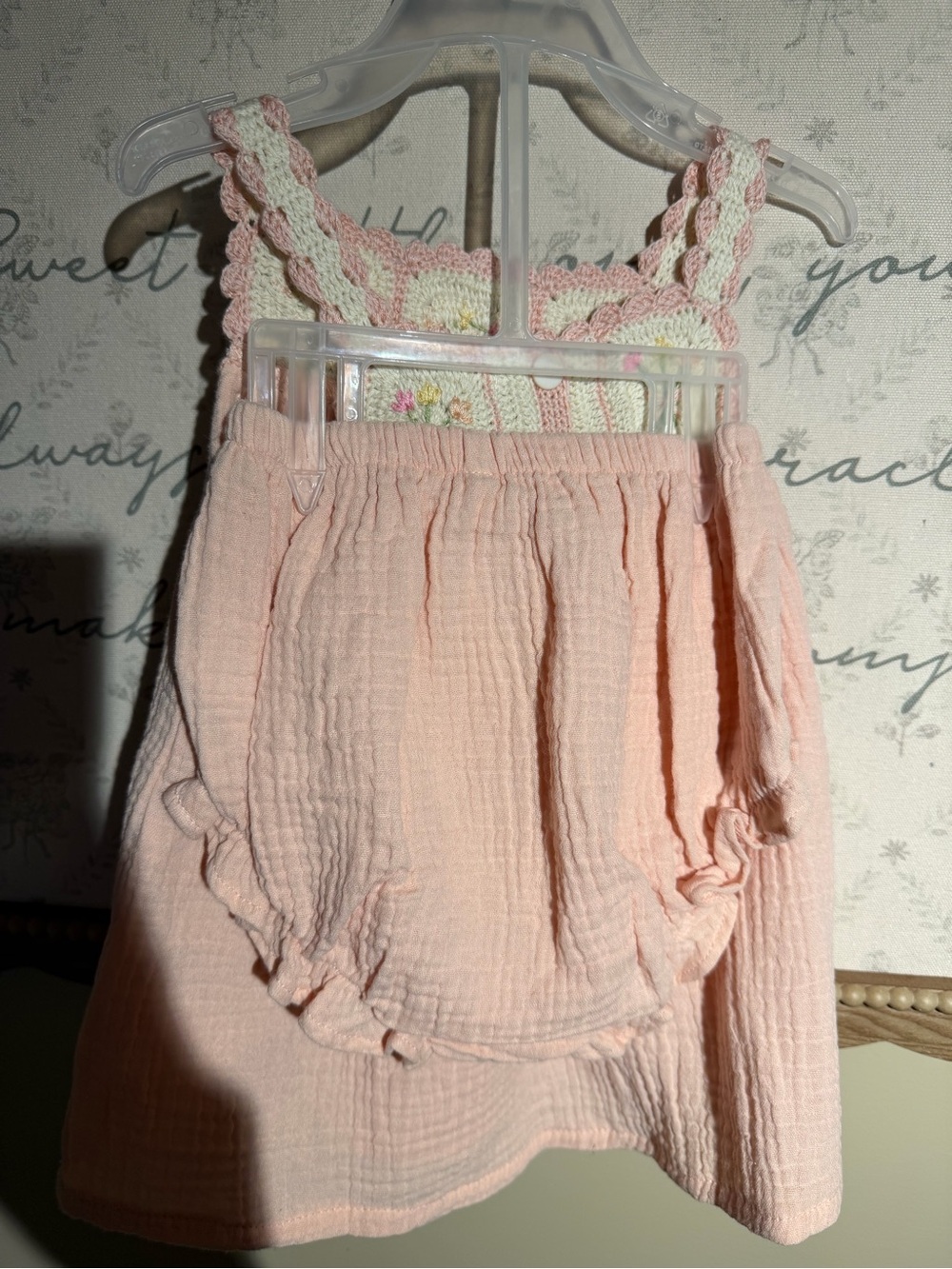 Pink Crochet Yoke Tank Top for Girls - Soft Sleeveless Summer Top - Picture 2 of 3